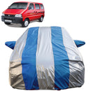 Autofact Eeco Car Cover - FlexGuard - Waterproof Car Body Cover for Maruti Eeco - With Mirror Pockets, Triple Stitched, Bottom Fully Elastic, Adjustable Belt and Buckle (Silver / Blue Stripes)