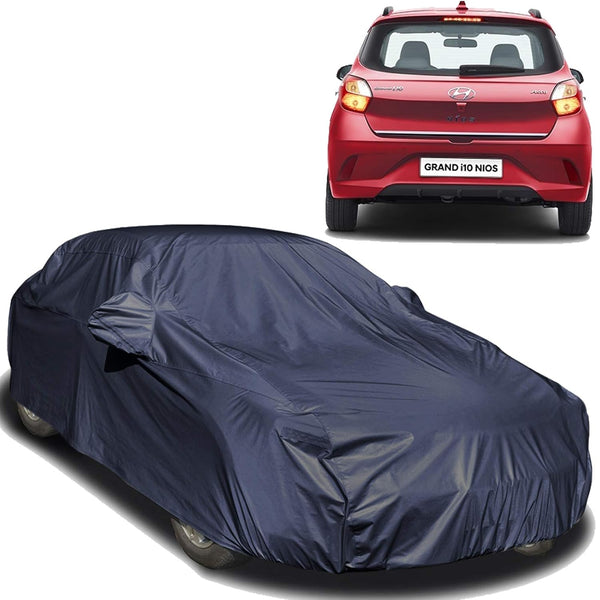 Autofact Grand I10 Nios Car Cover - EasyShield - Car Body Cover for Hyundai Grand I10 Nios - With Mirror Pockets, Triple Stitched, Bottom Fully Elastic, Adjustable Belt and Buckle (Navy 190T)