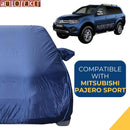Autofact Pajero Car Cover - CoreProtect - Water Resistant Car Body Cover for Mitsubishi Pajero - With Mirror Pockets, Triple Stitched, Bottom Fully Elastic, Adjustable Belt and Buckle (Navy 210D)