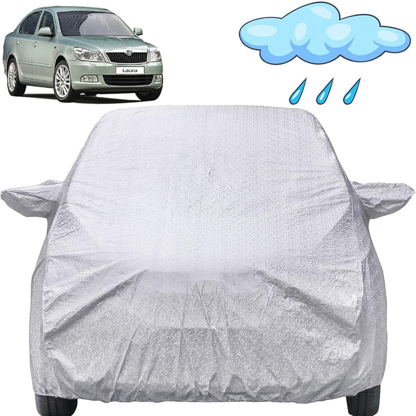 Autofact Laura Car Cover - FlexGuard - Waterproof Car Body Cover for Skoda Laura - With Mirror Pockets, Triple Stitched, Bottom Fully Elastic, Adjustable Belt and Buckle (Silver)
