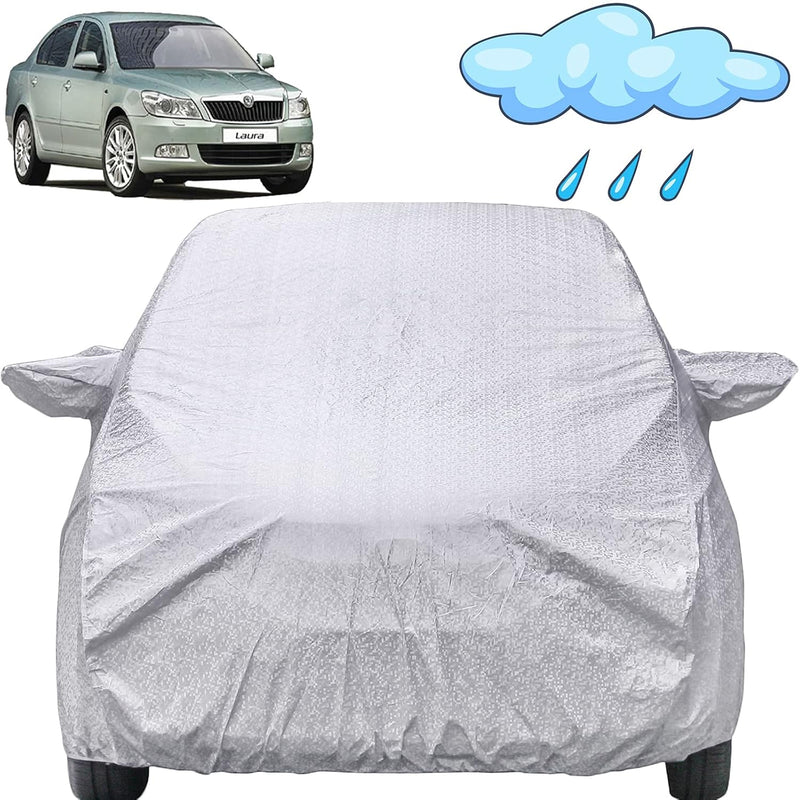 Autofact Laura Car Cover - FlexGuard - Waterproof Car Body Cover for Skoda Laura - With Mirror Pockets, Triple Stitched, Bottom Fully Elastic, Adjustable Belt and Buckle (Silver)