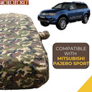 Autofact Pajero Car Cover - TearTough - Dog Proof / Waterproof Car Body Cover for Mitsubishi Pajero - With Mirror Pockets, Triple Stitched, Bottom Fully Elastic, Adjustable Belt and Buckle (Jungle Print 4x4)