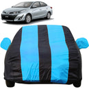 Autofact Yaris Car Cover - EasyShield - Car Body Cover for Toyota Yaris - With Mirror Pockets, Triple Stitched, Bottom Fully Elastic, Adjustable Belt and Buckle (Teak Blue Stripes)