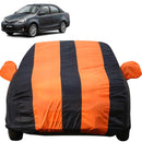 Autofact Etios Car Cover - EasyShield - Car Body Cover for Toyota Etios - With Mirror Pockets, Triple Stitched, Bottom Fully Elastic, Adjustable Belt and Buckle (Orange Blue Stripes)