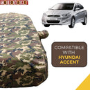 Autofact Accent Car Cover - TearTough - Dog Proof / Waterproof Car Body Cover for Hyundai Accent - With Mirror Pockets, Triple Stitched, Bottom Fully Elastic, Adjustable Belt and Buckle (Jungle Print 4x4)