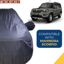Autofact Scorpio Car Cover - CoreProtect - Water Resistant Car Body Cover for Mahindra Scorpio - With Mirror Pockets, Triple Stitched, Bottom Fully Elastic, Adjustable Belt and Buckle (Grey 210D)