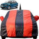 Autofact Ameo Car Cover - EasyShield - Car Body Cover for Volkswagen Ameo - With Mirror Pockets, Triple Stitched, Bottom Fully Elastic, Adjustable Belt and Buckle (Red Blue Stripes)