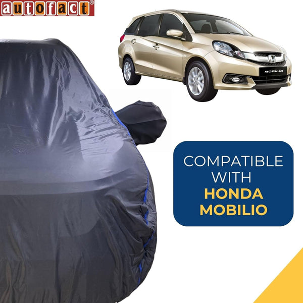 Autofact Mobilio Car Cover - CoreProtect - Water Resistant Car Body Cover for Honda Mobilio - With Mirror Pockets, Triple Stitched, Bottom Fully Elastic, Adjustable Belt and Buckle (Grey 210D)