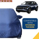 Autofact Tucson Car Cover - CoreProtect - Water Resistant Car Body Cover for Hyundai Tucson - With Mirror Pockets, Triple Stitched, Bottom Fully Elastic, Adjustable Belt and Buckle (Navy 210D)