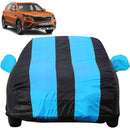 Autofact Kushaq Car Cover - EasyShield - Car Body Cover for Skoda Kushaq - With Mirror Pockets, Triple Stitched, Bottom Fully Elastic, Adjustable Belt and Buckle (Teak Blue Stripes)