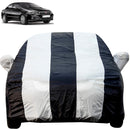 Autofact Linea Car Cover - EasyShield - Car Body Cover for Fiat Linea - With Mirror Pockets, Triple Stitched, Bottom Fully Elastic, Adjustable Belt and Buckle (White Blue Stripes)