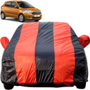 Autofact Figo Car Cover - EasyShield - Car Body Cover for Ford Figo - With Mirror Pockets, Triple Stitched, Bottom Fully Elastic, Adjustable Belt and Buckle (Red Blue Stripes)