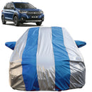 Autofact XL6 Car Cover - FlexGuard - Waterproof Car Body Cover for Maruti XL6 - With Mirror Pockets, Triple Stitched, Bottom Fully Elastic, Adjustable Belt and Buckle (Silver / Blue Stripes)