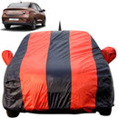 Autofact Aura Car Cover - EasyShield - Car Body Cover for Hyundai Aura - With Mirror Pockets, Triple Stitched, Bottom Fully Elastic, Adjustable Belt and Buckle (Red Blue Stripes)