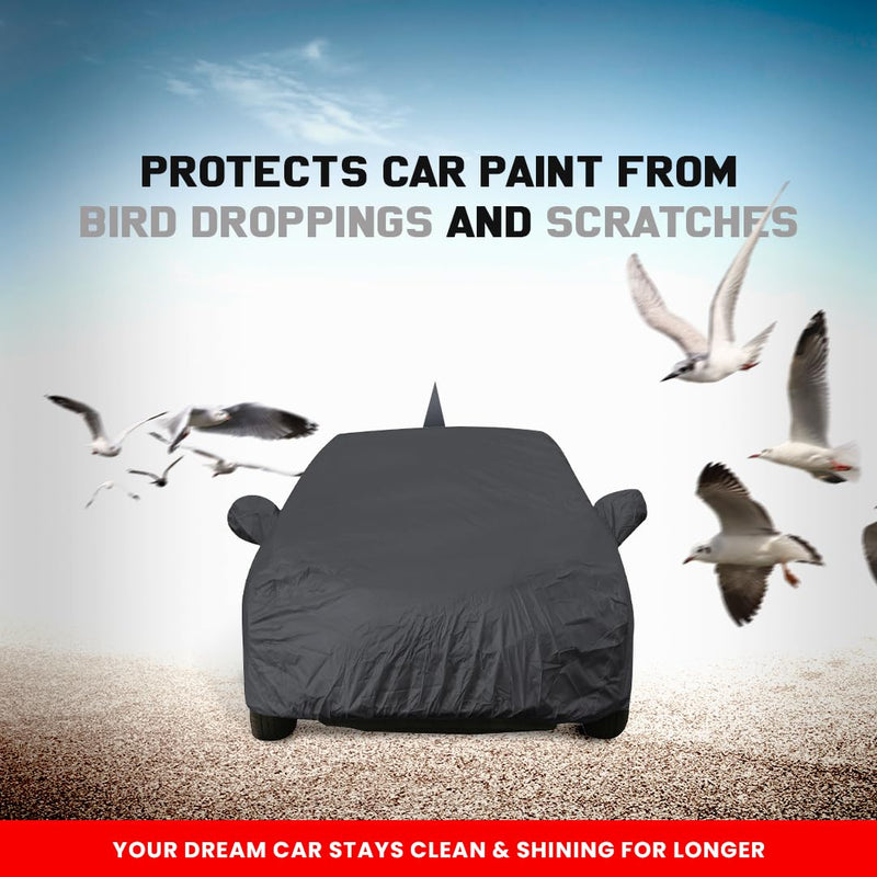 Autofact Ameo Car Cover - EasyShield - Car Body Cover for Volkswagen Ameo - With Mirror Pockets, Triple Stitched, Bottom Fully Elastic, Adjustable Belt and Buckle (Grey 190T)