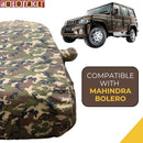 Autofact Bolero Car Cover - TearTough - Dog Proof / Waterproof Car Body Cover for Mahindra Bolero - With Mirror Pockets, Triple Stitched, Bottom Fully Elastic, Adjustable Belt and Buckle (Jungle Print 4x4)