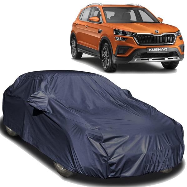 Autofact Kushaq Car Cover - EasyShield - Car Body Cover for Skoda Kushaq - With Mirror Pockets, Triple Stitched, Bottom Fully Elastic, Adjustable Belt and Buckle (Navy 190T)