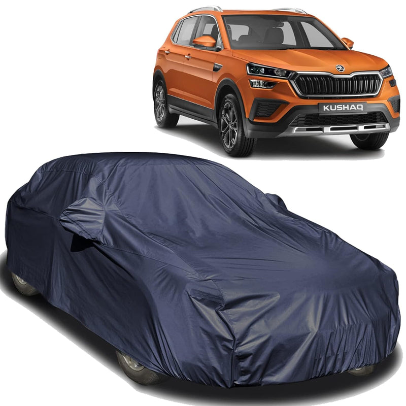 Autofact Kushaq Car Cover - EasyShield - Car Body Cover for Skoda Kushaq - With Mirror Pockets, Triple Stitched, Bottom Fully Elastic, Adjustable Belt and Buckle (Navy 190T)