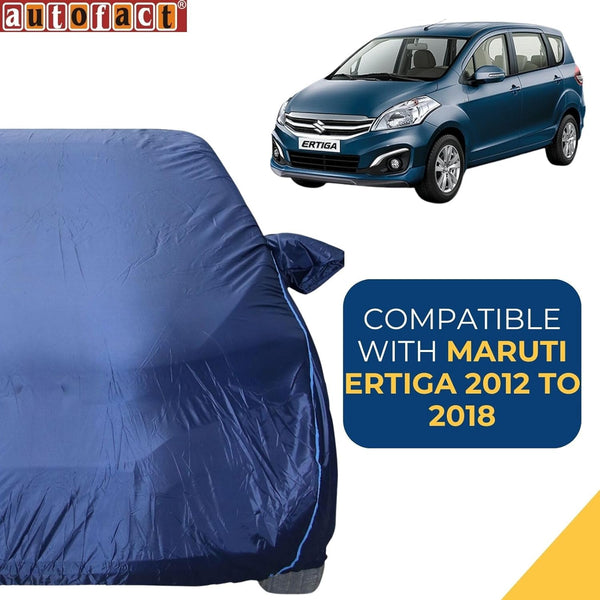 Autofact Ertiga Car Cover - CoreProtect - Water Resistant Car Body Cover for Maruti Ertiga - With Mirror Pockets, Triple Stitched, Bottom Fully Elastic, Adjustable Belt and Buckle (Navy 210D)