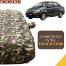 Autofact Etios Car Cover - TearTough - Dog Proof / Waterproof Car Body Cover for Toyota Etios - With Mirror Pockets, Triple Stitched, Bottom Fully Elastic, Adjustable Belt and Buckle (Jungle Print 4x4)