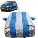Autofact Ignis Car Cover - FlexGuard - Car Body Cover for Maruti Ignis  - With Mirror & Antenna Pockets, Triple Stitched, Bottom Fully Elastic, Adjustable Belt and Buckle (Silver / Blue Stripes)