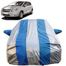Autofact Sail UVA Car Cover - FlexGuard - Waterproof Car Body Cover for Chevrolet Sail UVA - With Mirror Pockets, Triple Stitched, Bottom Fully Elastic, Adjustable Belt and Buckle (Silver / Blue Stripes)