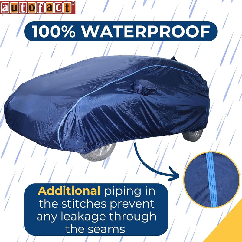 Autofact Wagon r / Wagonr Car Cover - CoreProtect - Water Resistant Car Body Cover for Maruti Wagon r / Wagonr - With Mirror Pockets, Triple Stitched, Bottom Fully Elastic, Adjustable Belt and Buckle (Navy 210D)