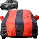Autofact TUV 300 Car Cover - EasyShield - Car Body Cover for Mahindra TUV 300 - With Mirror Pockets, Triple Stitched, Bottom Fully Elastic, Adjustable Belt and Buckle (Red Blue Stripes)