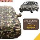 Autofact Rumion Car Cover - TearTough - Dog Proof / Waterproof Car Body Cover for Toyota Rumion - With Mirror Pockets, Triple Stitched, Bottom Fully Elastic, Adjustable Belt and Buckle (Jungle Print 4x4)