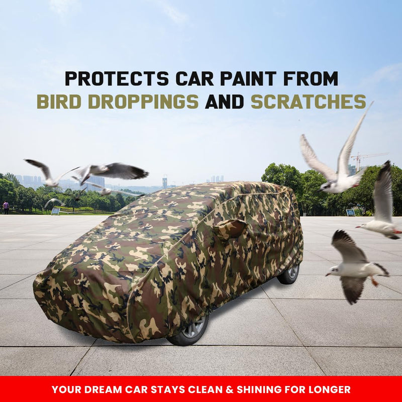 Autofact A4 Car Cover - TearTough - Dog Proof / Waterproof Car Body Cover for Audi A4 - With Mirror Pockets, Triple Stitched, Bottom Fully Elastic, Adjustable Belt and Buckle (Jungle Print 4x4)