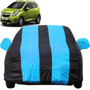 Autofact Beat Car Cover - EasyShield - Car Body Cover for Chevrolet Beat - With Mirror Pockets, Triple Stitched, Bottom Fully Elastic, Adjustable Belt and Buckle (Teak Blue Stripes)