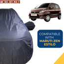 Autofact Zen Estilo Car Cover - CoreProtect - Water Resistant Car Body Cover for Maruti Zen Estilo - With Mirror Pockets, Triple Stitched, Bottom Fully Elastic, Adjustable Belt and Buckle (Grey 210D)