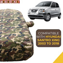 Autofact Santro Xing Car Cover - TearTough - Dog Proof / Waterproof Car Body Cover for Hyundai Santro Xing - With Mirror Pockets, Triple Stitched, Bottom Fully Elastic, Adjustable Belt and Buckle (Jungle Print 4x4)
