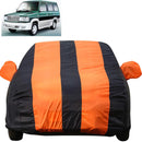 Autofact Qualis Car Cover - EasyShield - Car Body Cover for Toyota Qualis - With Mirror Pockets, Triple Stitched, Bottom Fully Elastic, Adjustable Belt and Buckle (Orange Blue Stripes)