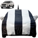 Autofact Creta New Car Cover - EasyShield - Waterproof Car Body Cover for Hyundai Creta New - With Mirror Pockets, Triple Stitched, Bottom Fully Elastic, Adjustable Belt and Buckle (White Blue Stripes)