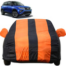Autofact Urban Cruiser Car Cover - EasyShield - Car Body Cover for Toyota Urban Cruiser - With Mirror Pockets, Triple Stitched, Bottom Fully Elastic, Adjustable Belt and Buckle (Orange Blue Stripes)