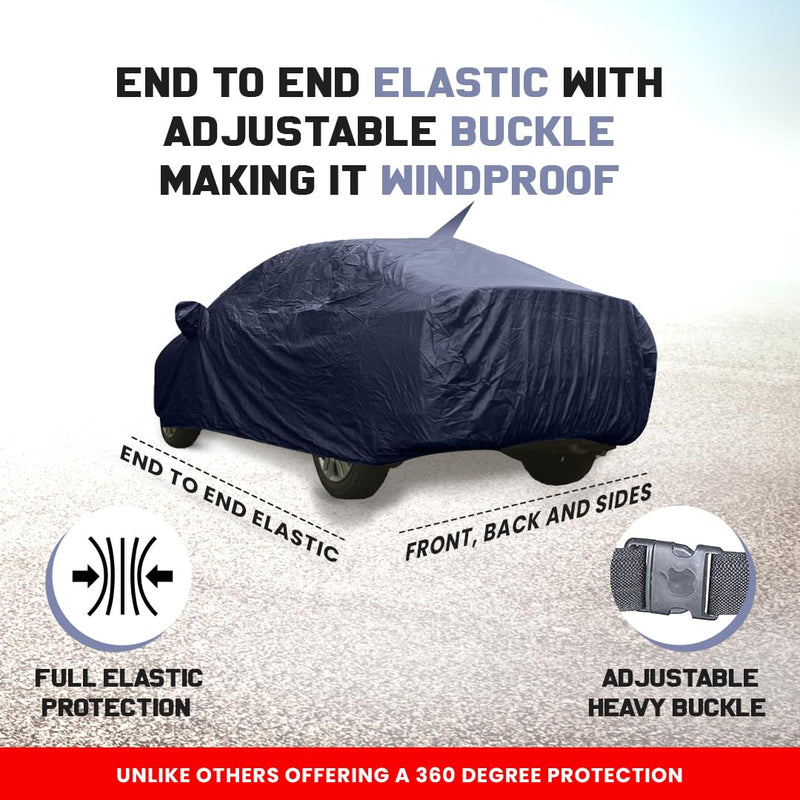 Autofact Swift Car Cover - EasyShield - Car Body Cover for Maruti Swift - With Mirror Pockets, Triple Stitched, Bottom Fully Elastic, Adjustable Belt and Buckle (Navy 190T)
