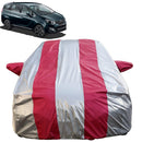 Autofact Marazzo Car Cover - FlexGuard - Waterproof Car Body Cover for Mahindra Marazzo - With Mirror Pockets, Triple Stitched, Bottom Fully Elastic, Adjustable Belt and Buckle (Silver / Pink Stripes)