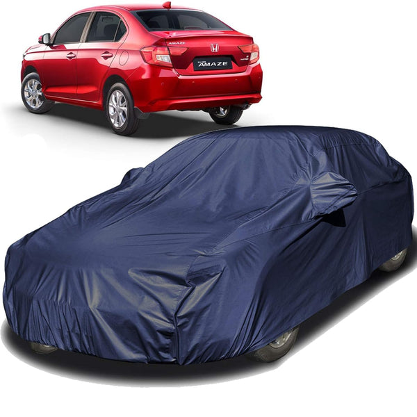 Autofact Amaze New Model Car Cover - EasyShield - Car Body Cover for Honda Amaze New Model - With Mirror Pockets, Triple Stitched, Bottom Fully Elastic, Adjustable Belt and Buckle (Navy 190T)