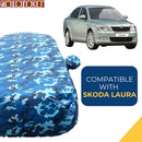 Autofact Laura Car Cover - TearTough - Dog Proof / Waterproof Car Body Cover for Skoda Laura - With Mirror Pockets, Triple Stitched, Bottom Fully Elastic, Adjustable Belt and Buckle (Airforce Blue 4x4)