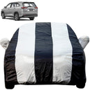 Autofact Innova Hycross Car Cover - EasyShield - Car Body Cover for Toyota Innova Hycross - With Mirror Pockets, Triple Stitched, Bottom Fully Elastic, Adjustable Belt and Buckle (White Blue Stripes)