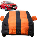 Autofact Getz Car Cover - EasyShield - Car Body Cover for Hyundai Getz - With Mirror Pockets, Triple Stitched, Bottom Fully Elastic, Adjustable Belt and Buckle (Orange Blue Stripes)