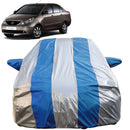 Autofact Indigo Car Cover - FlexGuard - Waterproof Car Body Cover for Tata Indigo - With Mirror Pockets, Triple Stitched, Bottom Fully Elastic, Adjustable Belt and Buckle (Silver / Blue Stripes)