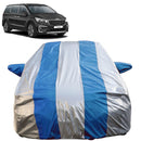 Autofact Carnival Car Cover - FlexGuard - Waterproof Car Body Cover for Kia Carnival - With Mirror Pockets, Triple Stitched, Bottom Fully Elastic, Adjustable Belt and Buckle (Silver / Blue Stripes)