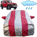 Autofact Thar Car Cover - FlexGuard - Waterproof Car Body Cover for Mahindra Thar - With Mirror Pockets, Triple Stitched, Bottom Fully Elastic, Adjustable Belt and Buckle (Silver / Pink Stripes)