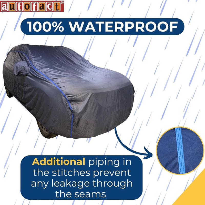 Autofact Wagon r / Wagonr Car Cover - CoreProtect - Water Resistant Car Body Cover for Maruti Wagon r / Wagonr - With Mirror Pockets, Triple Stitched, Bottom Fully Elastic, Adjustable Belt and Buckle (Grey 210D)