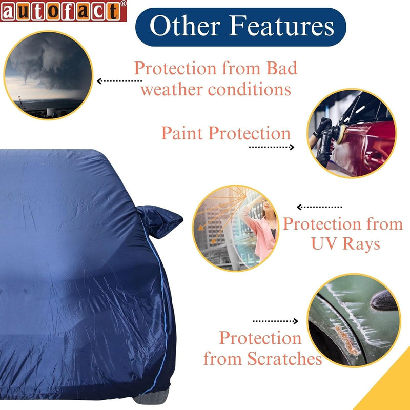 Autofact Wagon r / Wagonr Car Cover - CoreProtect - Water Resistant Car Body Cover for Maruti Wagon r / Wagonr - With Mirror Pockets, Triple Stitched, Bottom Fully Elastic, Adjustable Belt and Buckle (Navy 210D)