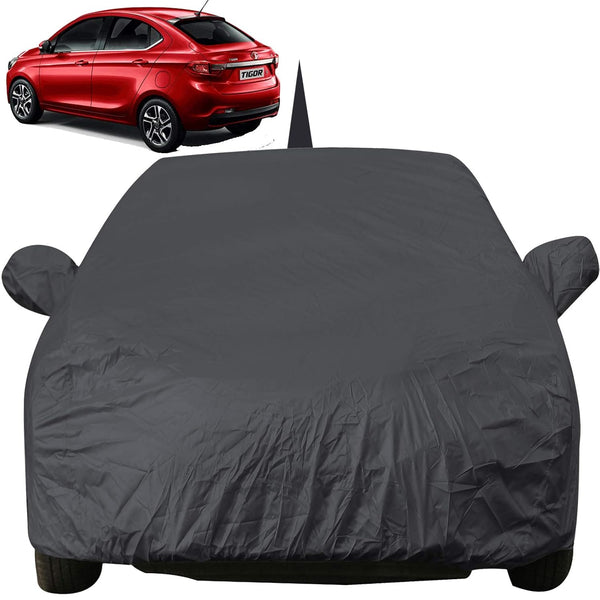 Autofact Tigor Car Cover - EasyShield - Car Body Cover for Tata Tigor - With Mirror Pockets, Triple Stitched, Bottom Fully Elastic, Adjustable Belt and Buckle (Grey 190T)