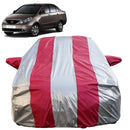 Autofact Indigo Car Cover - FlexGuard - Waterproof Car Body Cover for Tata Indigo - With Mirror Pockets, Triple Stitched, Bottom Fully Elastic, Adjustable Belt and Buckle (Silver / Pink Stripes)
