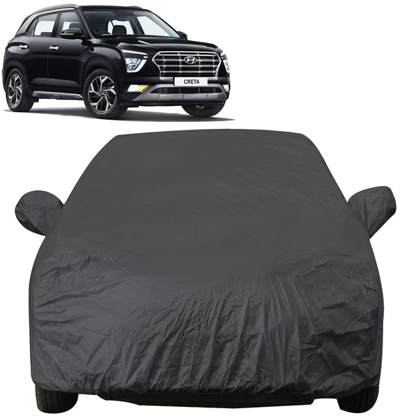 Autofact Creta New Car Cover - EasyShield - Waterproof Car Body Cover for Hyundai Creta New - With Mirror Pockets, Triple Stitched, Bottom Fully Elastic, Adjustable Belt and Buckle (Grey 190T)